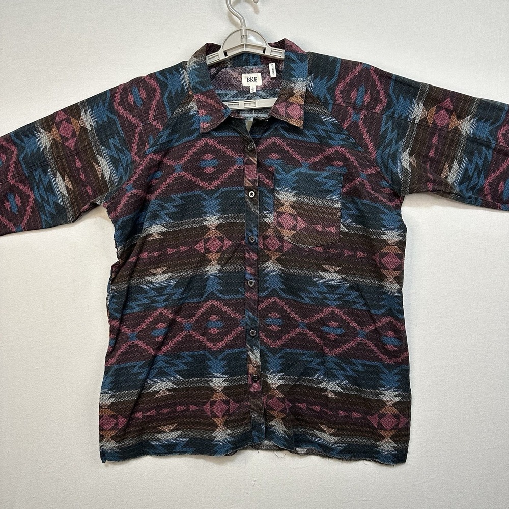 BKE Women's Large Button Up Boyfriend Shirt Long Sleeve Aztec Western Cowgirl